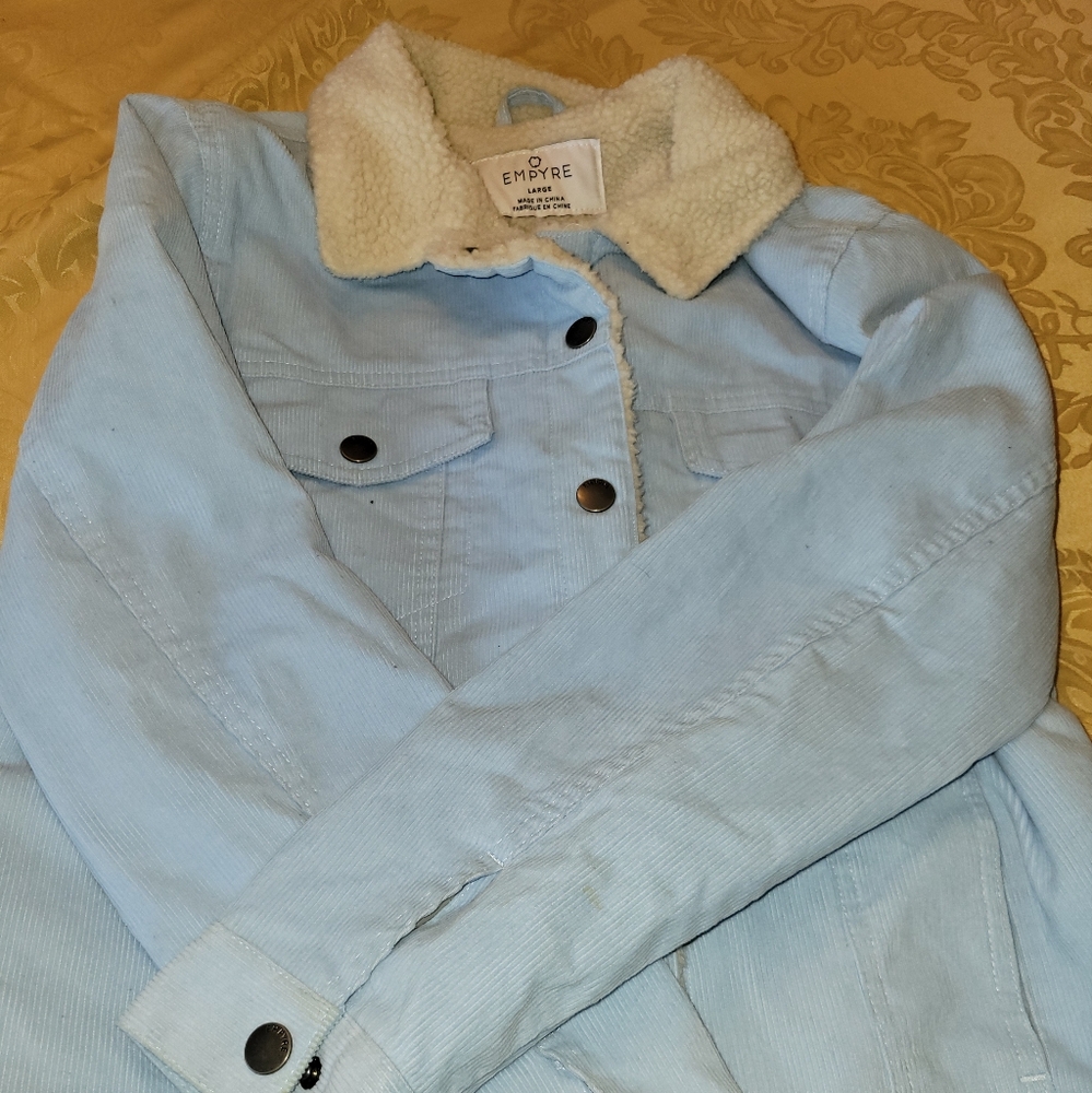 Baby Blue Corduroy Fleece Lined Jacket. Size Large.